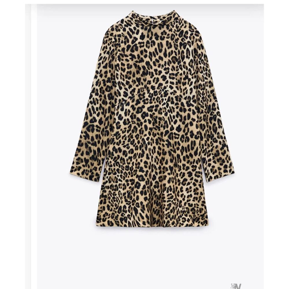 ZARA Leopard Print A-Line‎ Mini Dress NWOT Small